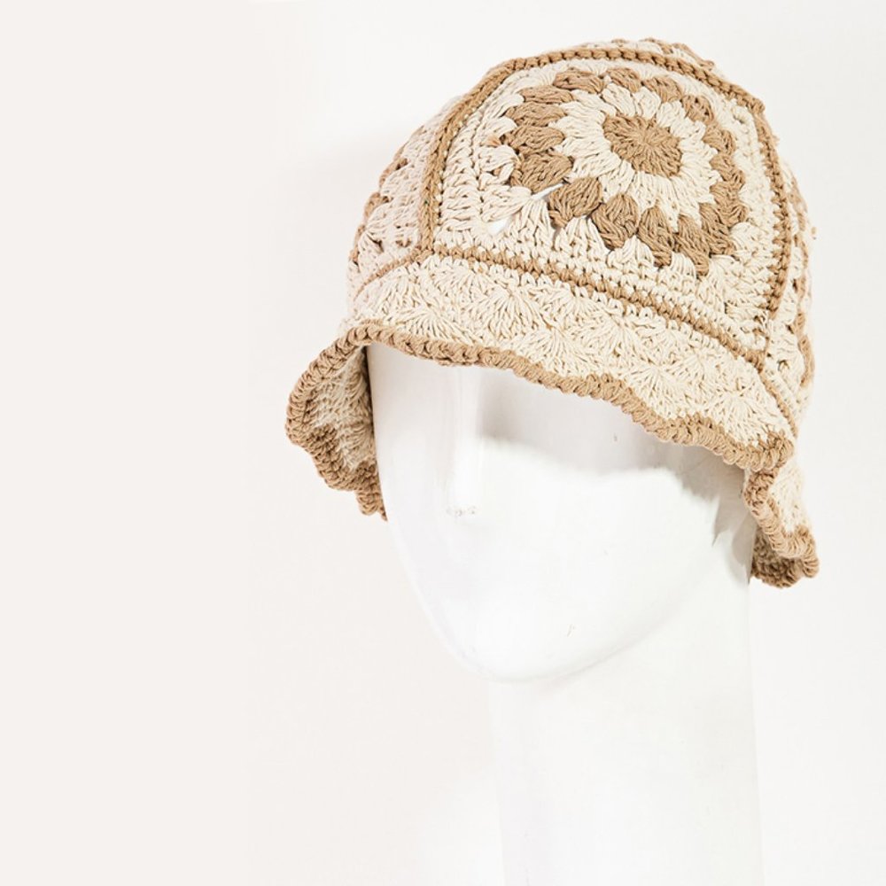Sun-Flower Granny-Square Crochet Ruffle Bucket Beanie - Picture 6 of 9